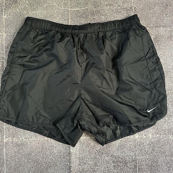 Men's Vintage 90s Nike Black 3" Unlined Shiny Athletic Running Track Shorts Sz L - Picture 1 of 4
